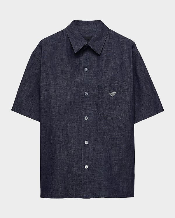 Prada Men's Mesh Knit Polo Shirt | Neiman Marcus