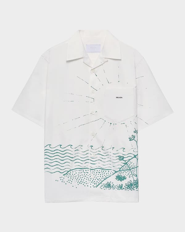 Prada Men's Technical Cotton Zip-Up Shirt | Neiman Marcus