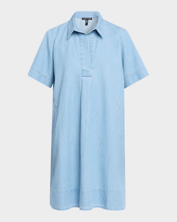 eileen fisher organic cotton poplin shirt dress EILEEN FISHER Washed Organic-Cotton Poplin Mandarin-Collar Dress