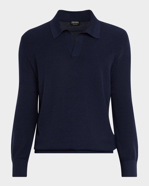 Prada Men's Long-Sleeve Cashmere Polo Shirt | Neiman Marcus