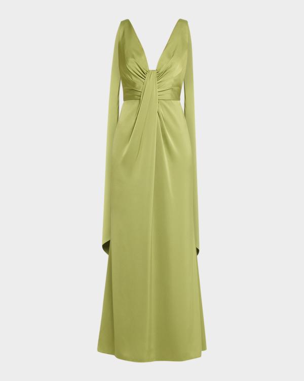 aidan mattox halter dress Draped Crepe Back Satin Gown Metallic halter