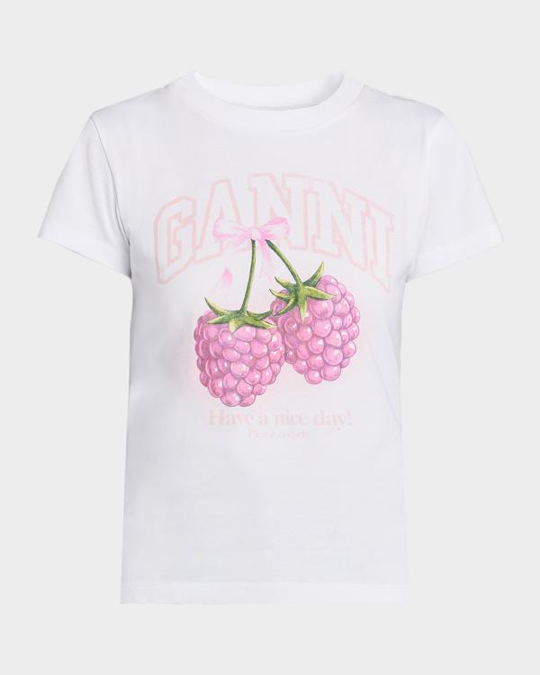 Ganni Crewneck Poodle Logo Baby Tee | Neiman Marcus