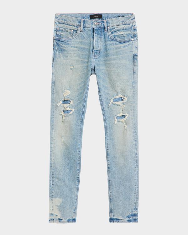 Amiri Men's MX1 Croc-Effect Repaired Stretch Skinny Jeans | Neiman