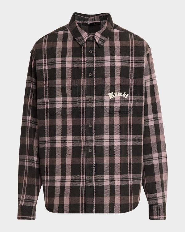 Amiri Men's Tweed Flannel Snap-Front Overshirt | Neiman Marcus