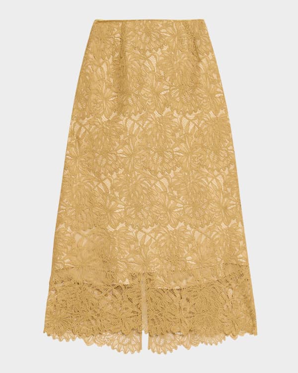 FABIANA FILIPPI Straight Lace-Hem Knit Midi Skirt | Neiman Marcus