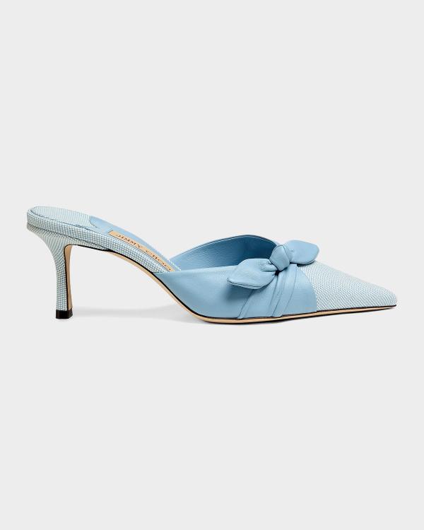 MANOLO BLAHNIK 水色リボン付きミュール Manolo Blahnik Vieramul Pleated Satin Kitten-Heel Mule Sandals