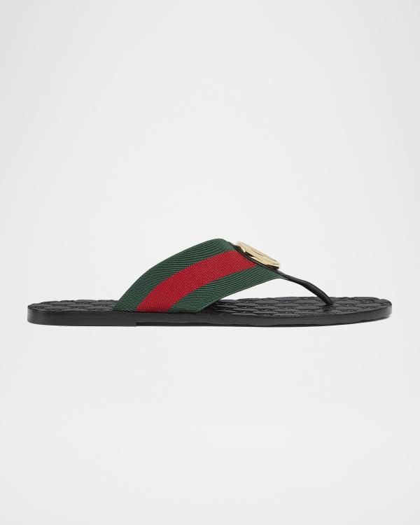 Gucci Men's Agrado Double-Band Leather Slide Sandals | Neiman Marcus