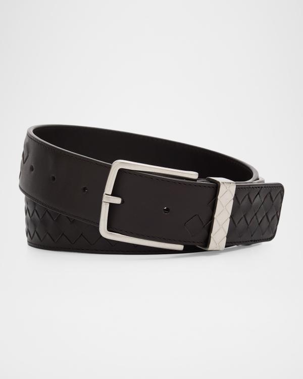 Bottega Veneta Men's Cassette Intreccio Leather Belt | Neiman Marcus