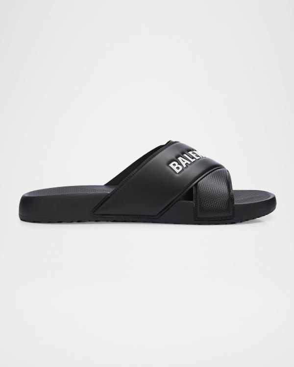 Balenciaga Men's BB Logo Pool Slide Sandals | Neiman Marcus