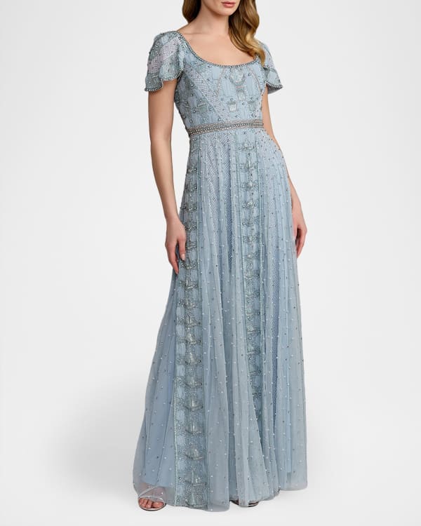 Mac Duggal Tiered Polka Dot Charmeuse Halter Gown | Neiman Marcus
