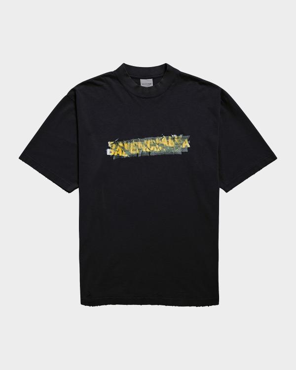 Balenciaga Men's Logomania All Over Minimal Short Sleeve Shirt