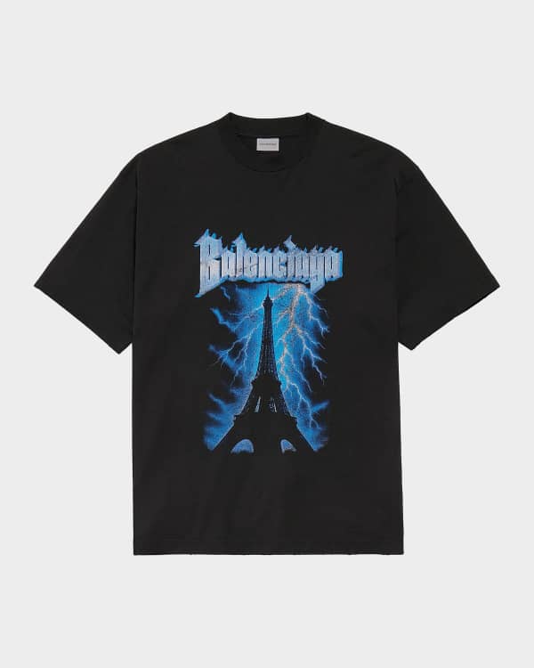 Balenciaga Men's Paris Moon Oversized T-Shirt | Neiman Marcus