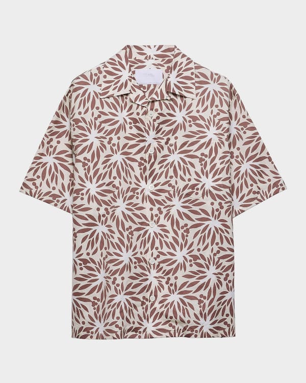 Prada Men's Hawaiian-Print Short-Sleeve Shirt | Neiman Marcus