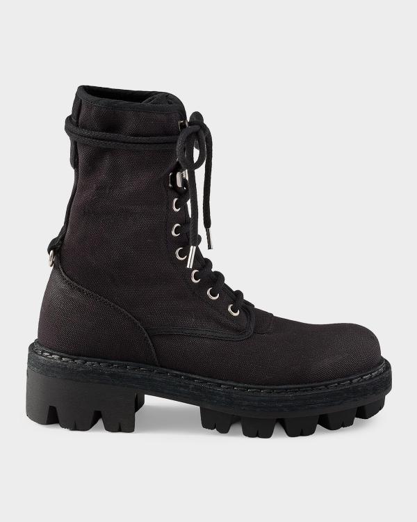 Prada Nylon Tall Lace-Up Combat Boots | Neiman Marcus