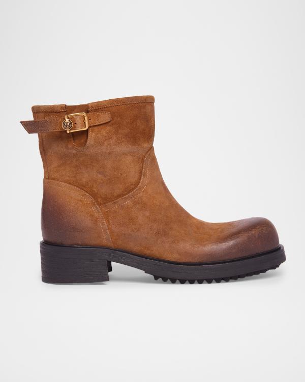 Versace Men's Greca-Sole Leather Combat Boots | Neiman Marcus