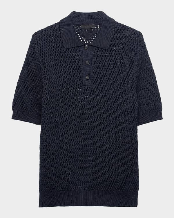 Prada Men's Silk-Cotton Knit Polo Shirt | Neiman Marcus