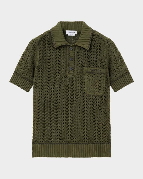 McQueen Men's Crochet Knit Short-Sleeve Pocket Polo Sweater