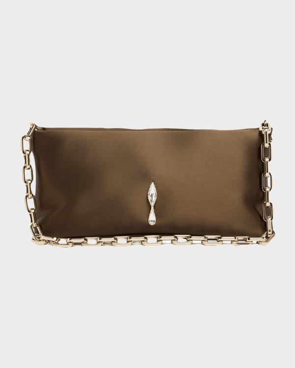Amina Muaddi Vittoria Pleated Crystal Satin Top-Handle Bag
