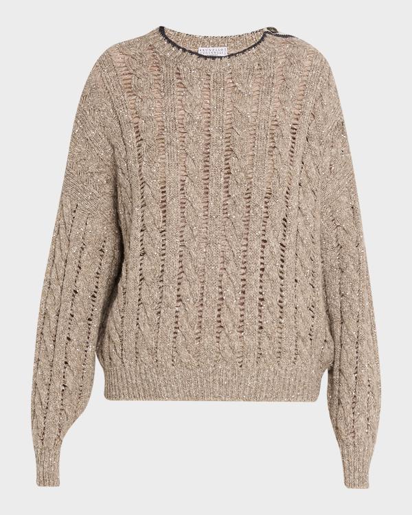 Brunello Cucinelli Oversized Sequin Cable-Knit Sweater | Neiman Marcus
