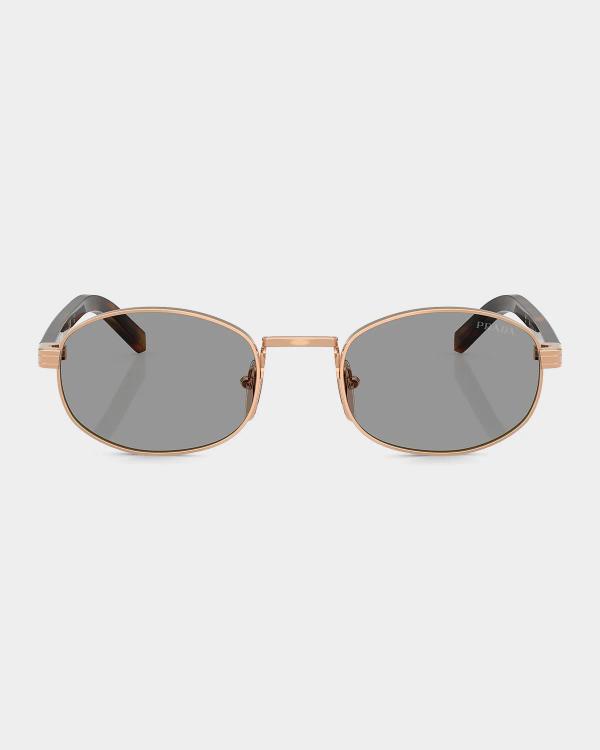 Prada Engraved Logo Metal & Plastic Oval Sunglasses | Neiman Marcus