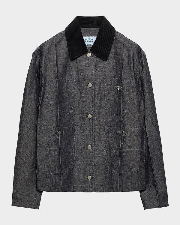 Prada Washed Denim Blouson Jacket | Neiman Marcus