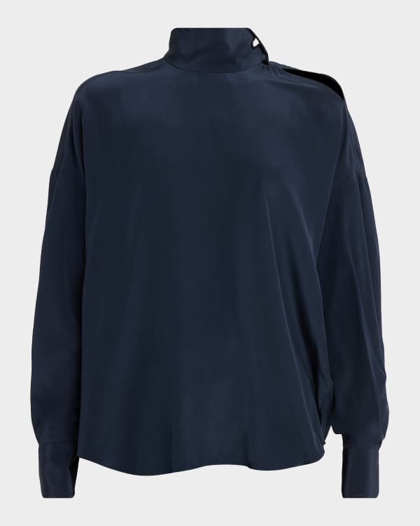 Brunello Cucinelli Monili Pocket High-Low Poplin Button-Down Shirt