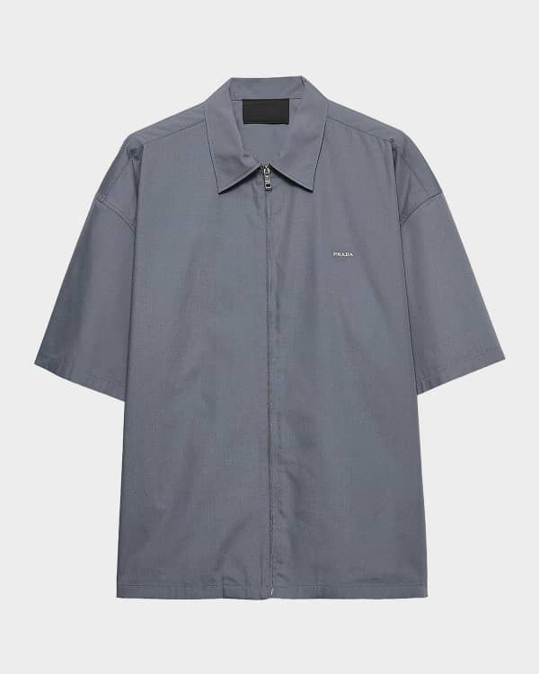 シャツ　プラダ Prada Men's Technical Cotton Zip-Up Shirt | Neiman Marcus