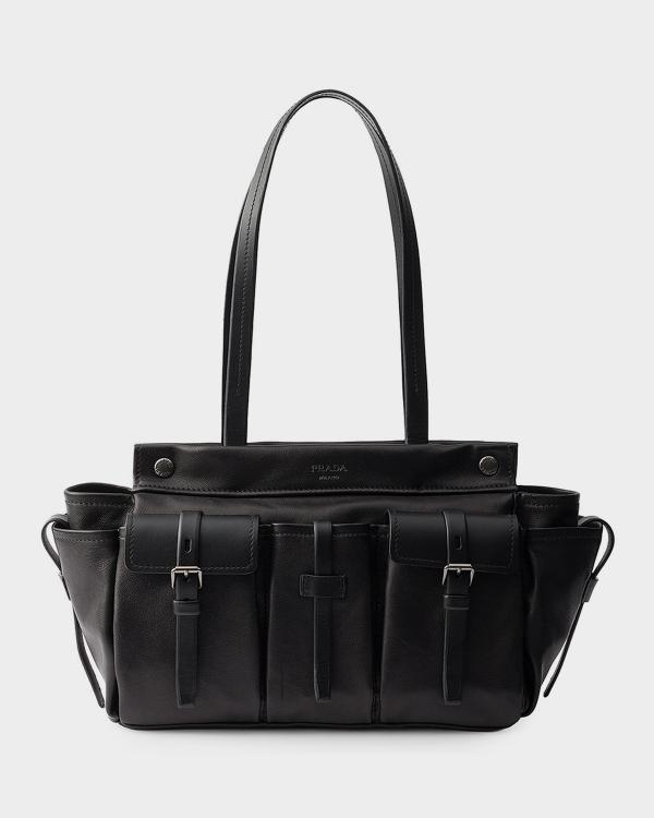 Prada Re-Nylon Pleated Medium Tote Bag with Mythological Figure