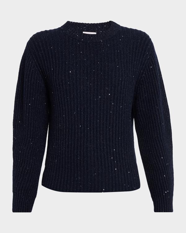 Brunello Cucinelli Metallic Cashmere Stretch Rib V-Neck Sweater