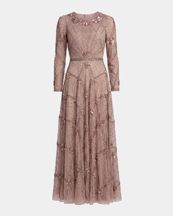mac duggal plus size formal dresses Long-Sleeve Jersey Bodice Metallic A-Line Gown recommended-product:signature-collar-gold