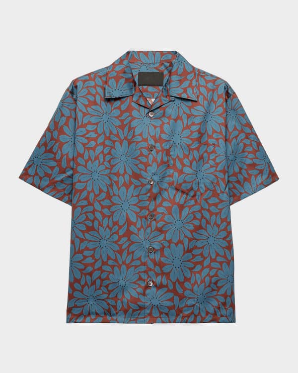 PRADA　半袖ブラウス40 Prada Men's Hawaiian-Print Short-Sleeve Shirt | Neiman Marcus
