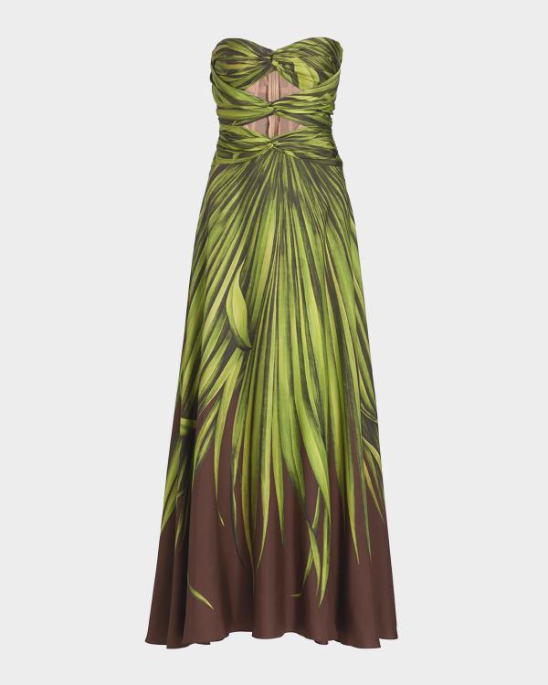 Oscar de la Renta Floral Lasercut Leather Midi Dress