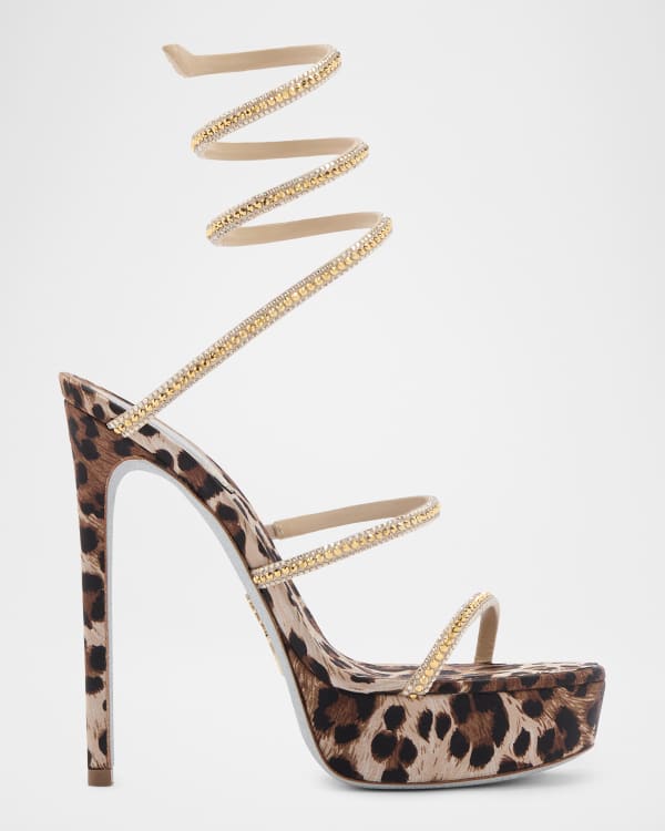 Rene Caovilla Cleo 85mm Snake-Wrap Block-Heel Sandals | Neiman Marcus