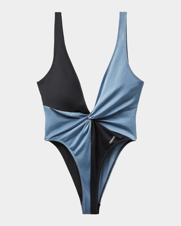 Versace Cheetah Asymmetric Cutout One-Piece Swimsuit | Neiman Marcus