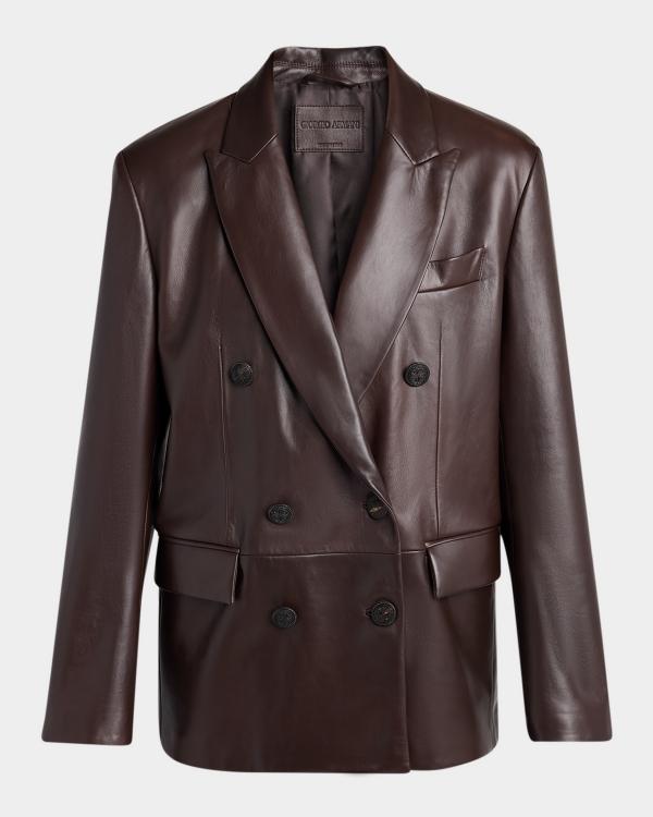 Khaite Dean Leather Double-Breasted Jacket With Lamb Shearling