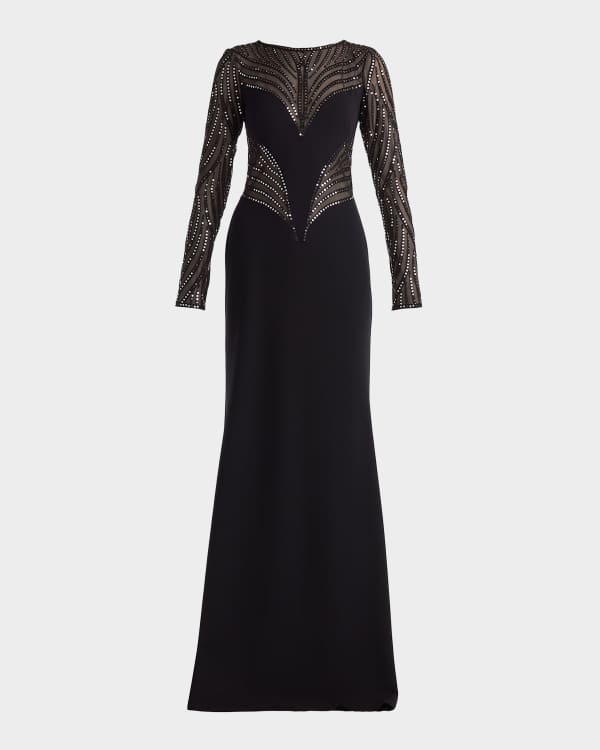 Bronx and Banco Midnight Floral-Embroidered Bead & Sequin Gown | Neiman  Marcus