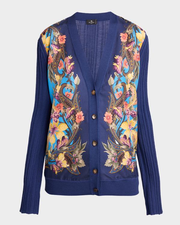Etro Paisley Silk Inset Belted Long Cardigan | Neiman Marcus