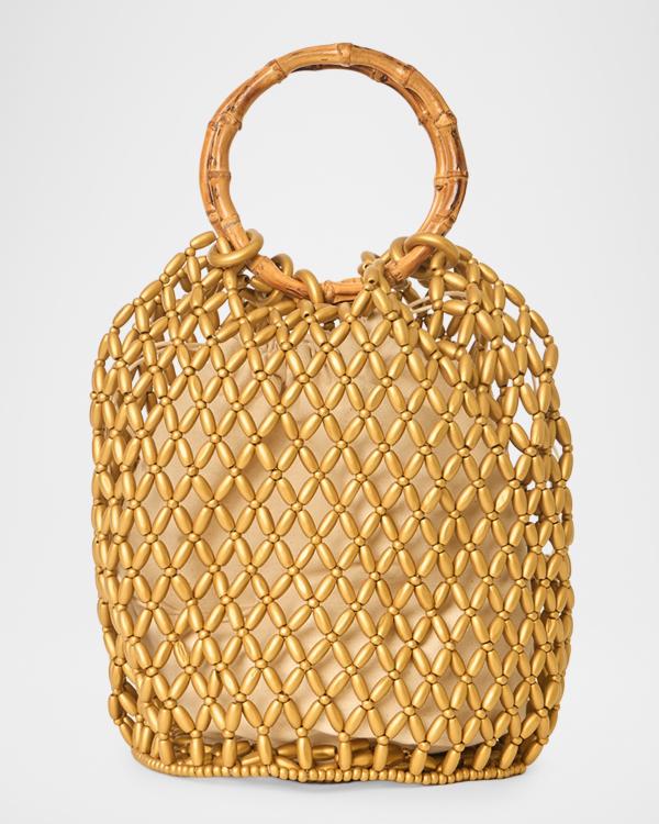 BTB Los Angeles Debon Rattan & Leather Top Handle Bag | Neiman Marcus