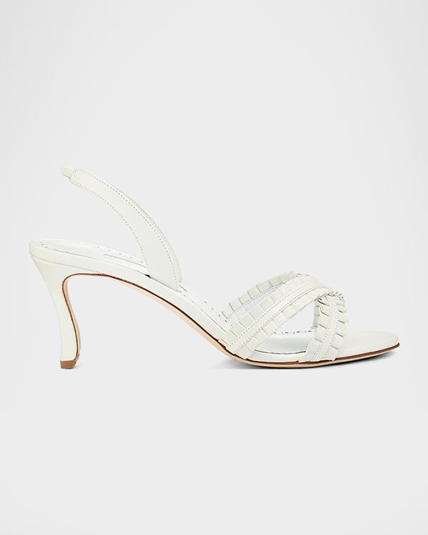 Manolo Blahnik 50mm Cupisanpla Metallic Leather Sandals | Neiman