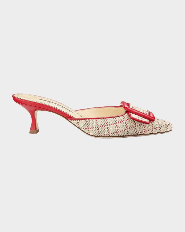 アパルトモン　MANOLO BLAHNIK CAROLYEN MULE Manolo Blahnik Carolyne Metallic Woven Kitten-Heel Mules | Neiman