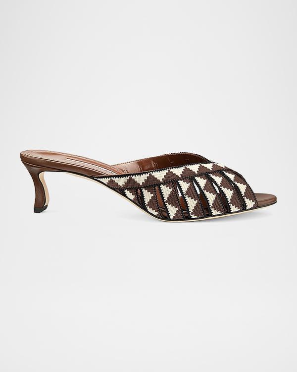 Manolo Blahnik 90mm Mabecomu Embroidered Mule Sandals | Neiman Marcus