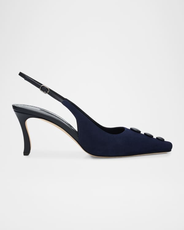 Manolo Blahnik Carolyne Suede Mid-Heel Slingback Pump | Neiman Marcus