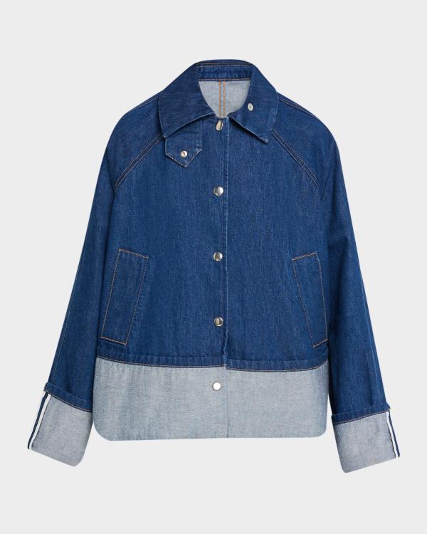 Dries Van Noten Voly Ruffle-Collar Denim Zip Jacket | Neiman Marcus