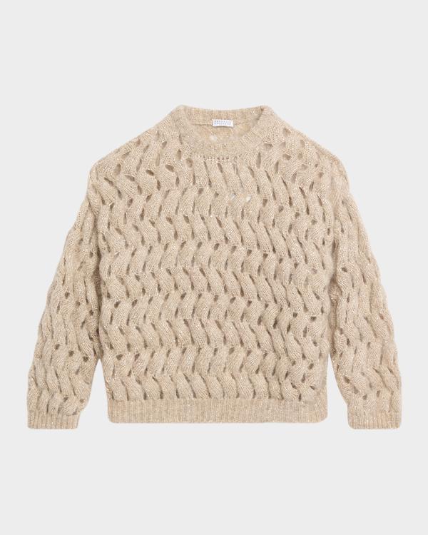 Brunello Cucinelli Oversized Sequin Cable-Knit Sweater | Neiman Marcus