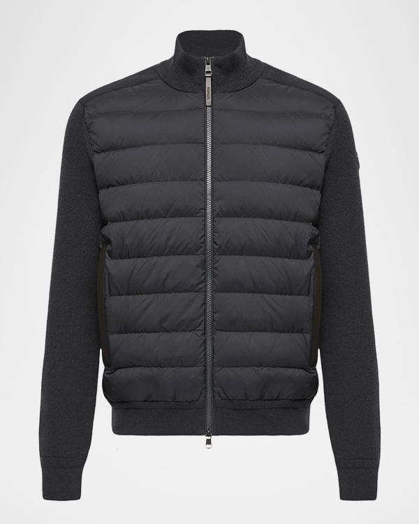 Moncler Men's Wool-Cashmere Padded Cardigan | Neiman Marcus