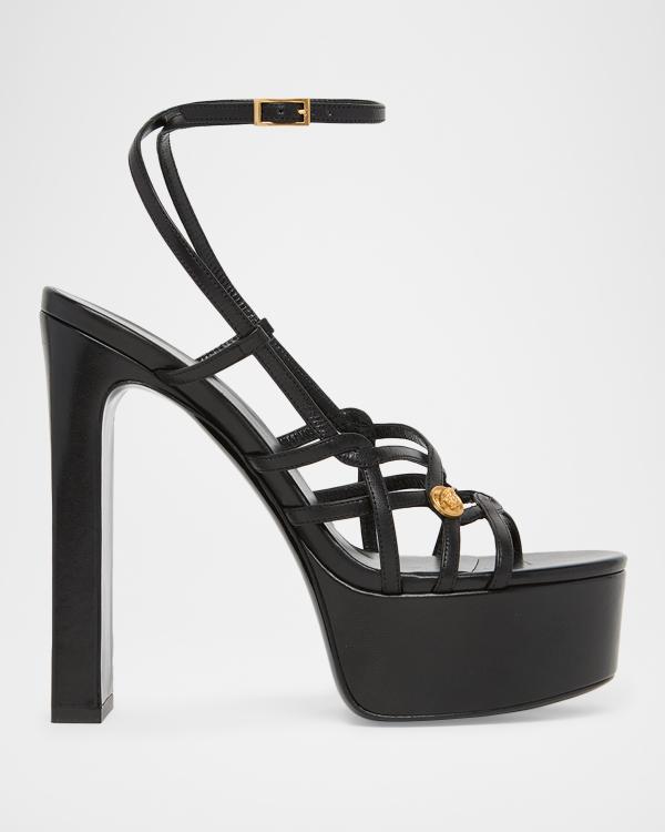 Versace 140mm Gianni Ribbon Suede Platform Sandals | Neiman Marcus