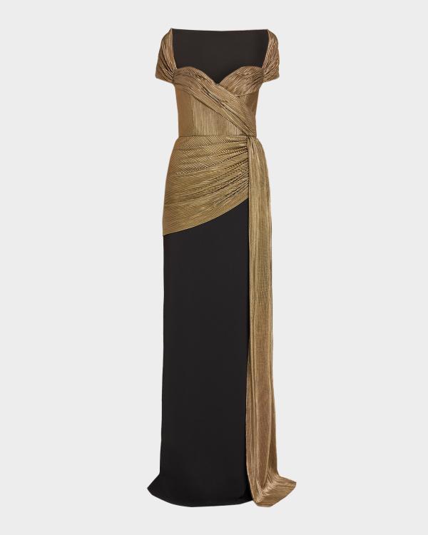 badgley mischka gold pleated midi dress A-Line Velvet Gown unconventional