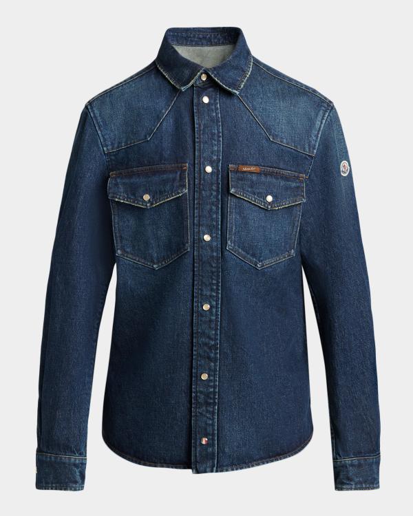 Brunello Cucinelli Men's Denim Snap-Front Western Shirt | Neiman