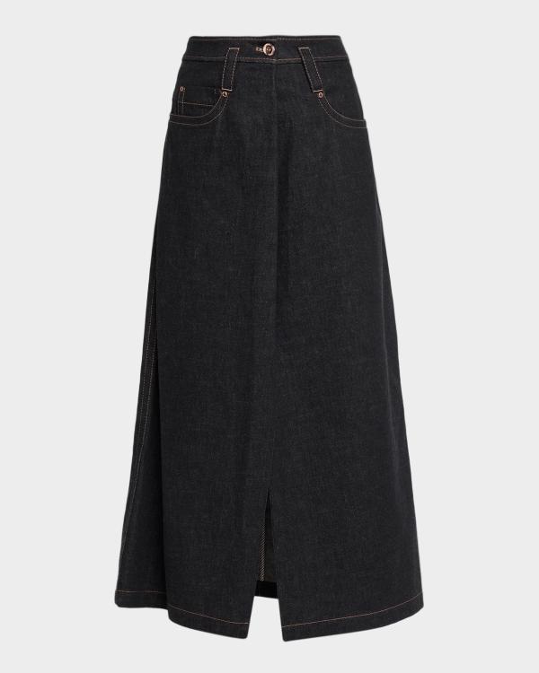 Gabriela Hearst Adalaide Snakeskin-Print Denim Midi Skirt | Neiman