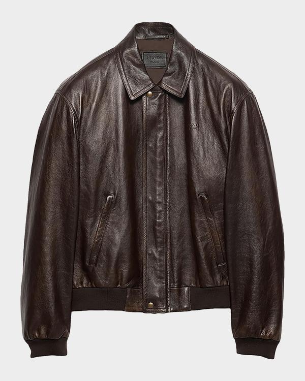Emporio Armani Men's Napa Leather Bomber Jacket | Neiman Marcus